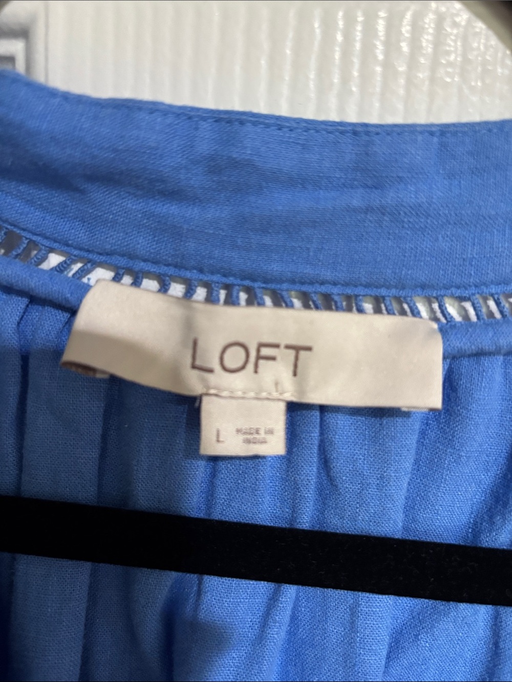 LOFT Blue Cotton Peasant Blouse with Ladder Lace Trim - Picture 2 of 3